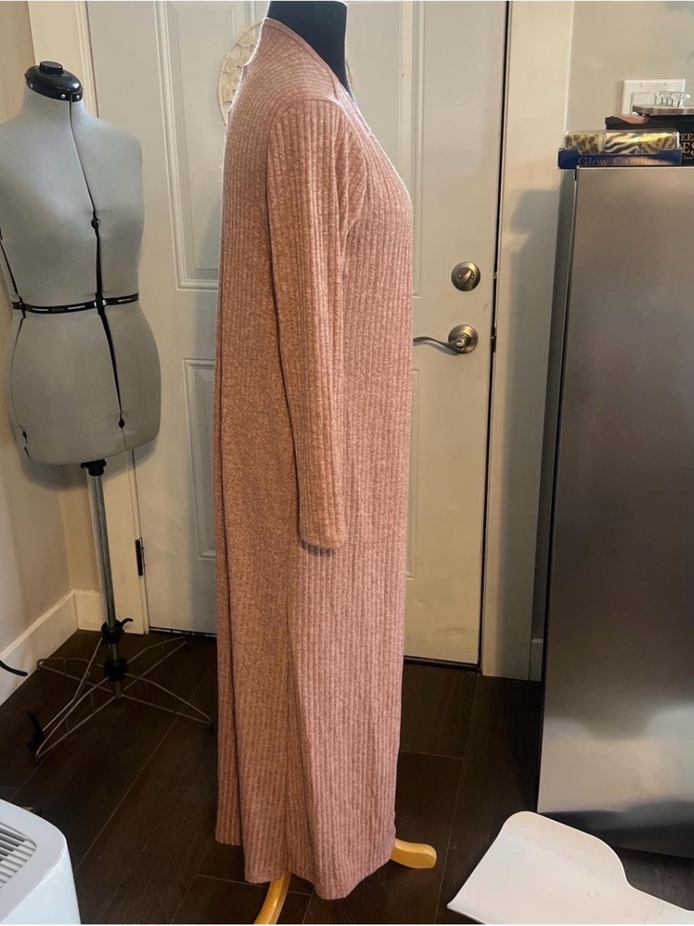 Long Open-Front Ribbed Cardigan Sweater - Pink - Picture 2 of 4